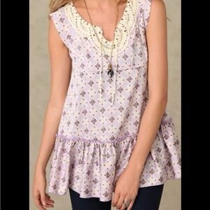 Free People Diamond Print Embroidered Mini Dress/Tunic. Size 4